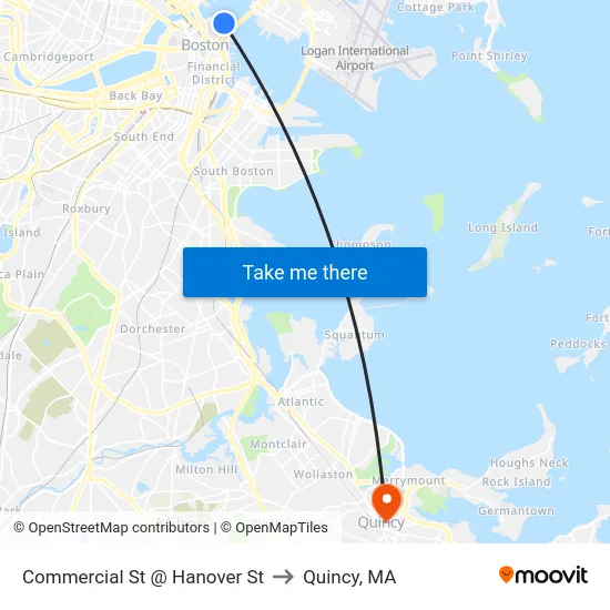 Commercial St @ Hanover St to Quincy, MA map