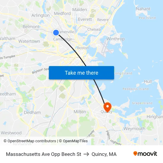 Massachusetts Ave Opp Beech St to Quincy, MA map