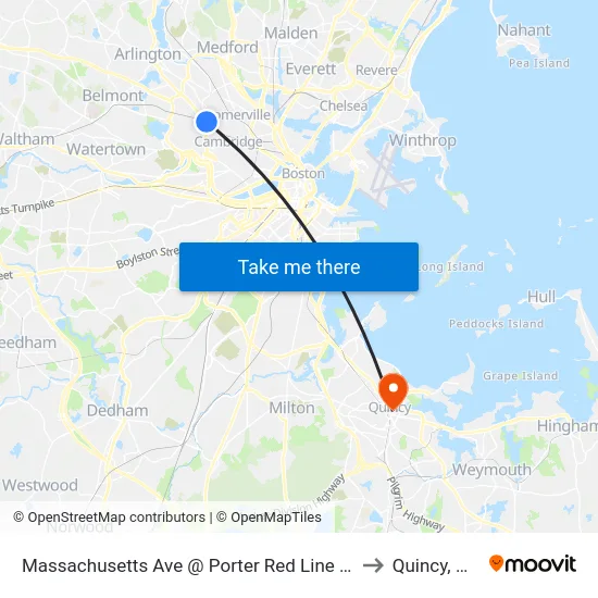 Massachusetts Ave @ Porter Red Line Sta to Quincy, MA map