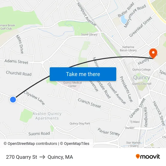 270 Quarry St to Quincy, MA map