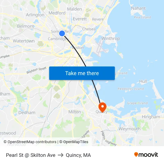 Pearl St @ Skilton Ave to Quincy, MA map