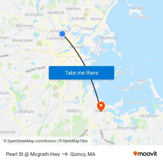 Pearl St @ Mcgrath Hwy to Quincy, MA map
