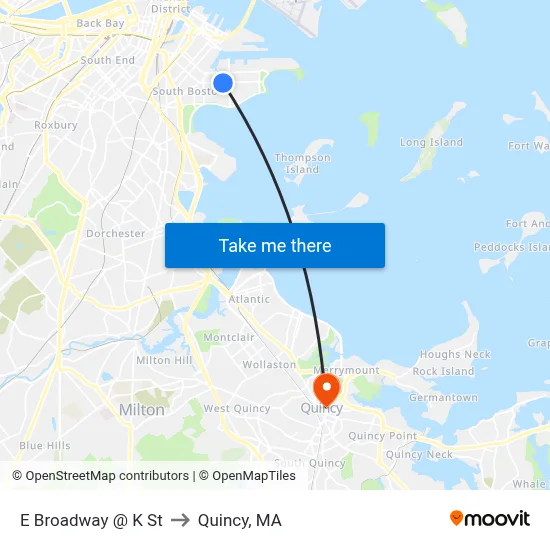 E Broadway @ K St to Quincy, MA map