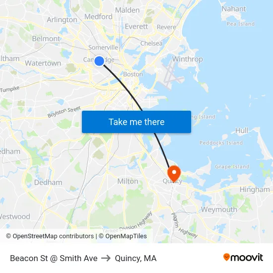Beacon St @ Smith Ave to Quincy, MA map