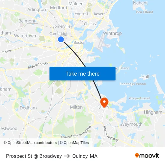 Prospect St @ Broadway to Quincy, MA map