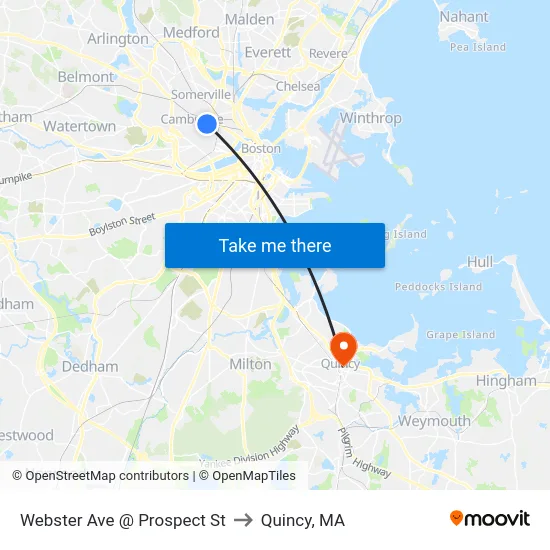 Webster Ave @ Prospect St to Quincy, MA map
