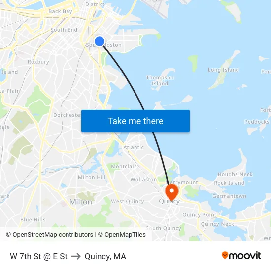 W 7th St @ E St to Quincy, MA map