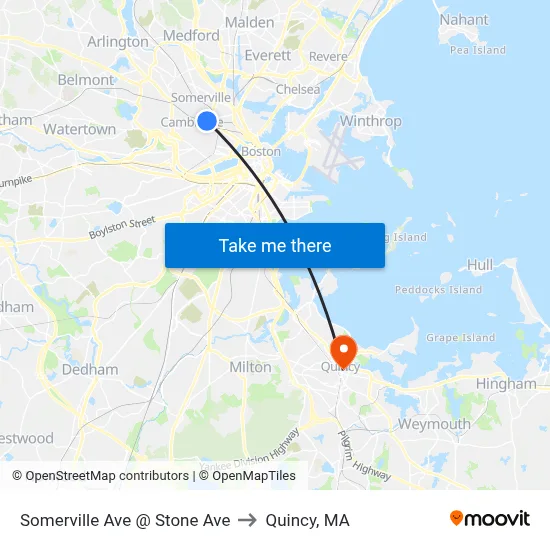 Somerville Ave @ Stone Ave to Quincy, MA map