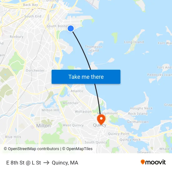 E 8th St @ L St to Quincy, MA map