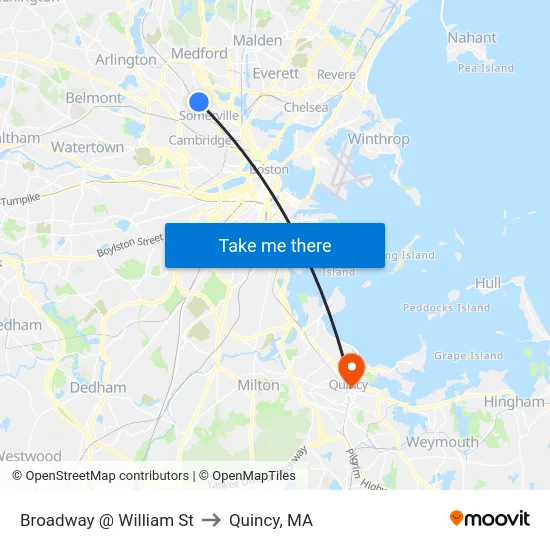 Broadway @ William St to Quincy, MA map