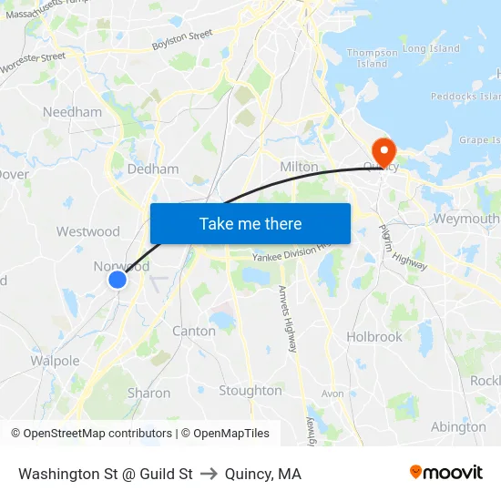 Washington St @ Guild St to Quincy, MA map
