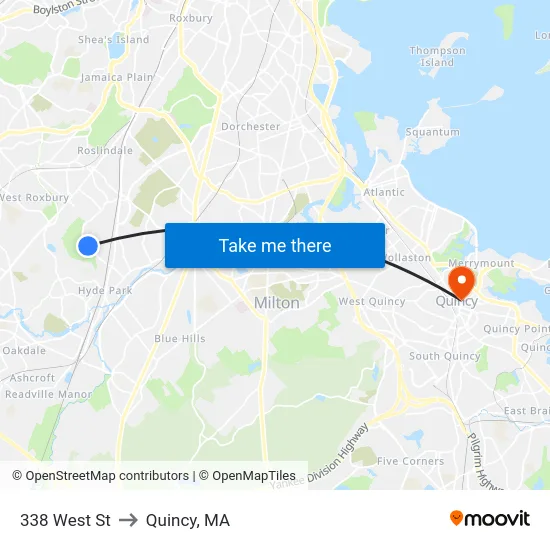 338 West St to Quincy, MA map