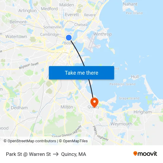 Park St @ Warren St to Quincy, MA map