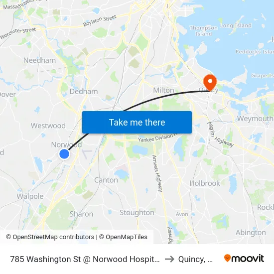 785 Washington St @ Norwood Hospital to Quincy, MA map