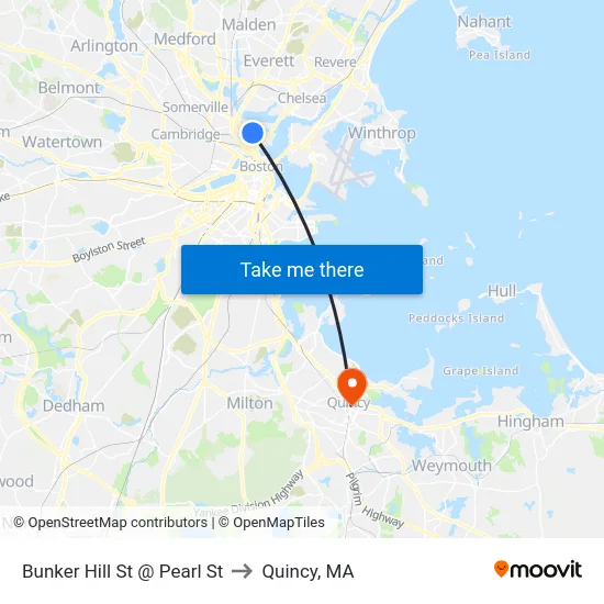 Bunker Hill St @ Pearl St to Quincy, MA map