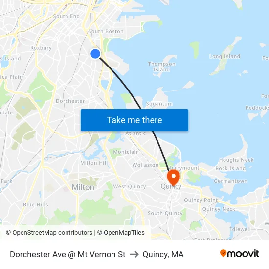 Dorchester Ave @ Mt Vernon St to Quincy, MA map