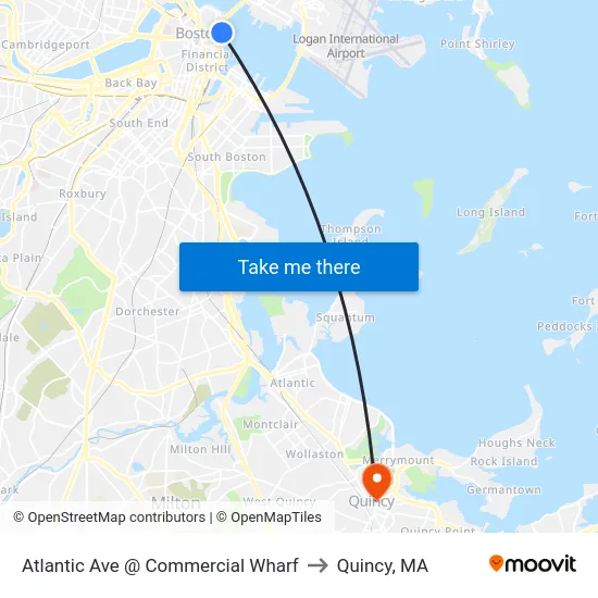 Atlantic Ave @ Commercial Wharf to Quincy, MA map