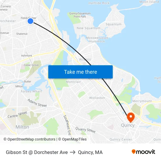 Gibson St @ Dorchester Ave to Quincy, MA map