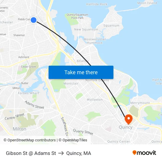 Gibson St @ Adams St to Quincy, MA map