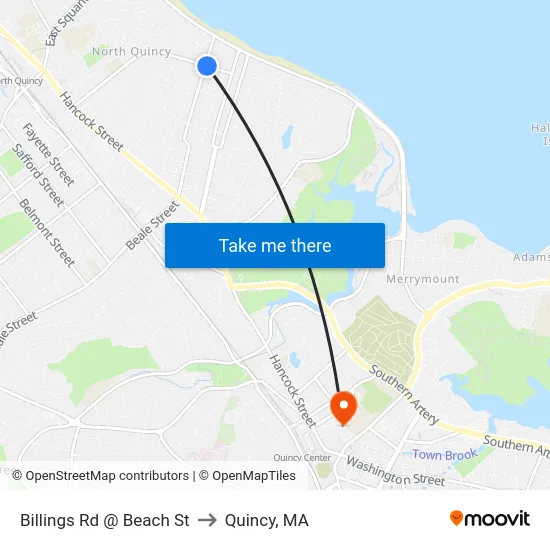 Billings Rd @ Beach St to Quincy, MA map