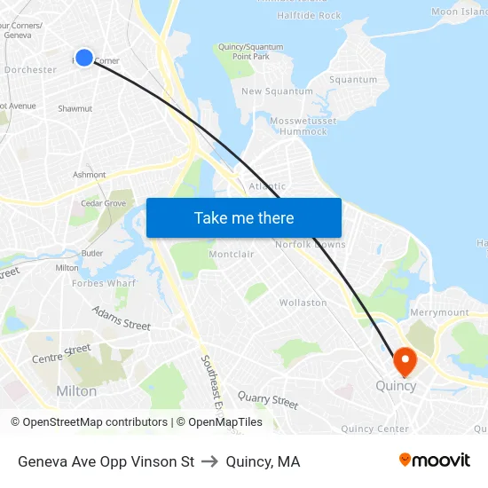 Geneva Ave Opp Vinson St to Quincy, MA map