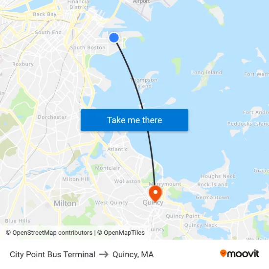 City Point Bus Terminal to Quincy, MA map