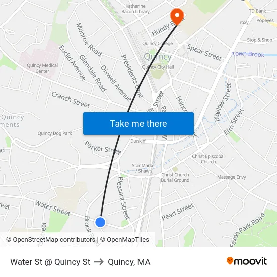 Water St @ Quincy St to Quincy, MA map