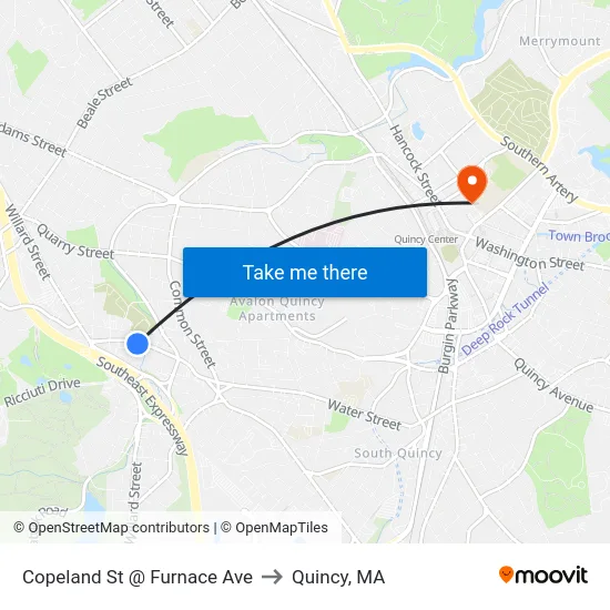 Copeland St @ Furnace Ave to Quincy, MA map