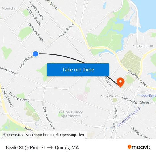 Beale St @ Pine St to Quincy, MA map