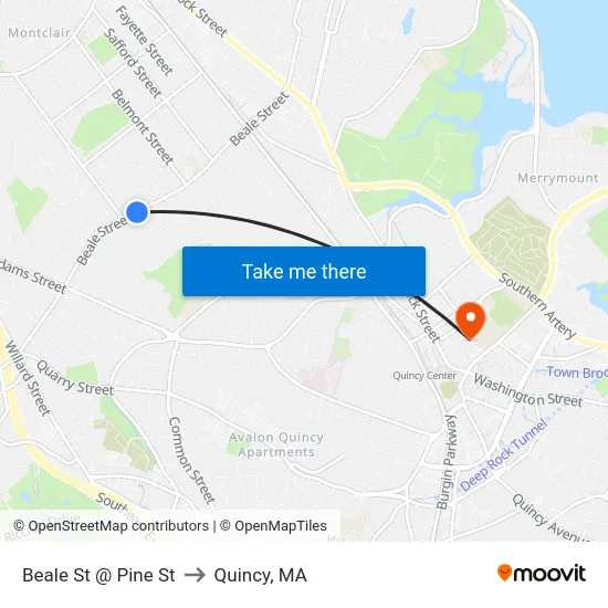 Beale St @ Pine St to Quincy, MA map