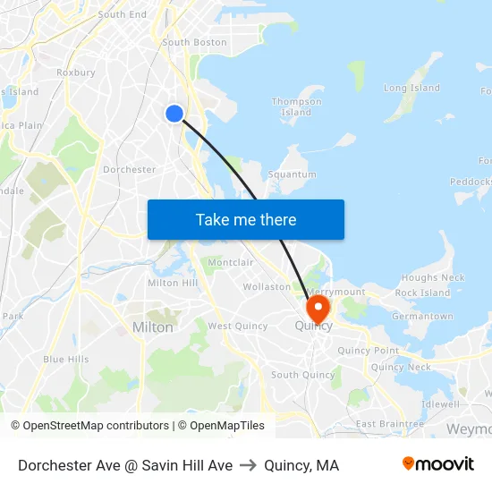 Dorchester Ave @ Savin Hill Ave to Quincy, MA map