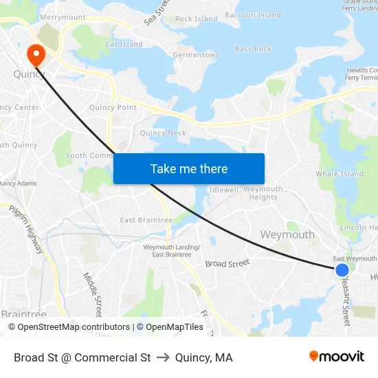 Broad St @ Commercial St to Quincy, MA map