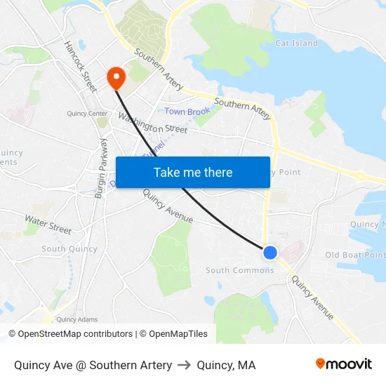 Quincy Ave @ Southern Artery to Quincy, MA map