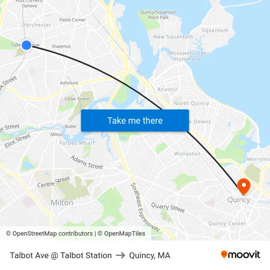 Talbot Ave @ Talbot Station to Quincy, MA map