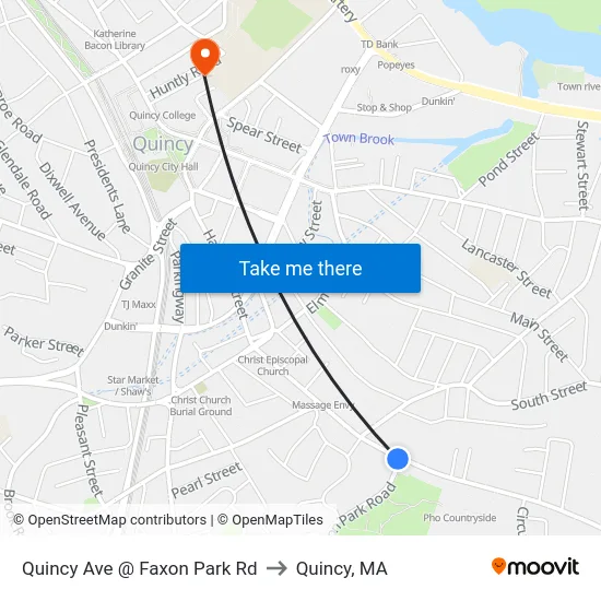 Quincy Ave @ Faxon Park Rd to Quincy, MA map