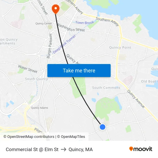 Commercial St @ Elm St to Quincy, MA map