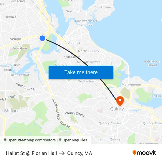 Hallet St @ Florian Hall to Quincy, MA map