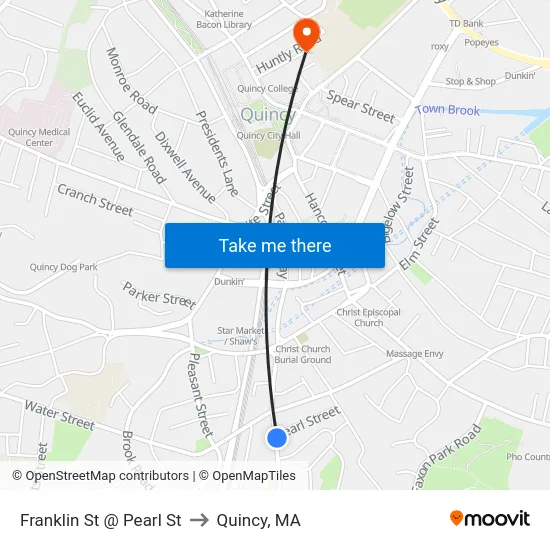 Franklin St @ Pearl St to Quincy, MA map