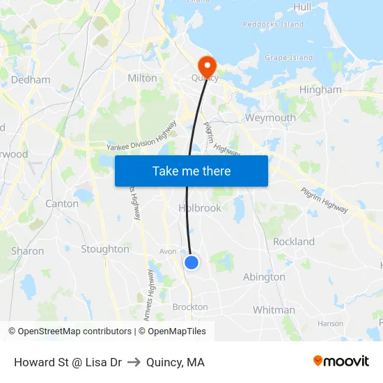 Howard St @ Lisa Dr to Quincy, MA map