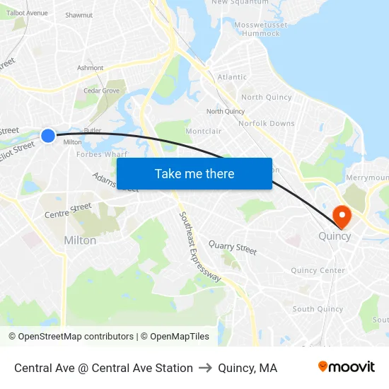 Central Ave @ Central Ave Station to Quincy, MA map