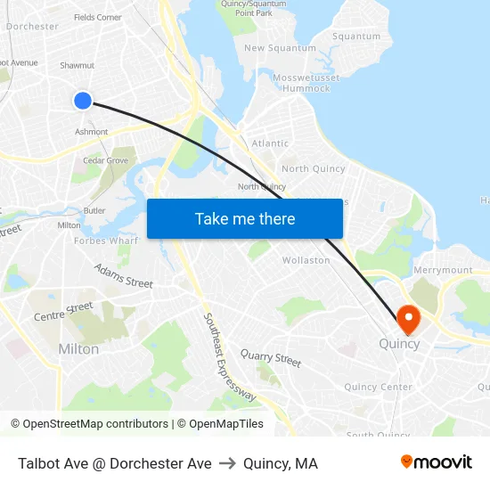 Talbot Ave @ Dorchester Ave to Quincy, MA map