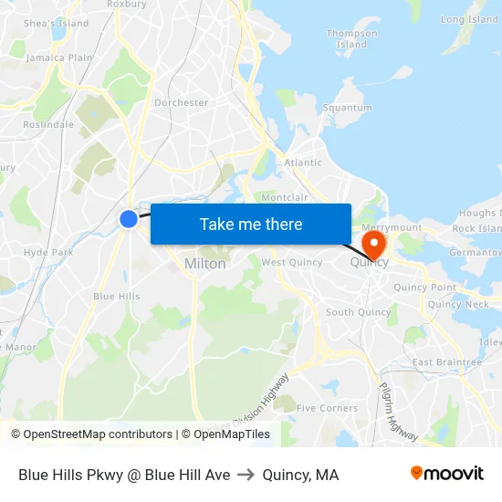 Blue Hills Pkwy @ Blue Hill Ave to Quincy, MA map