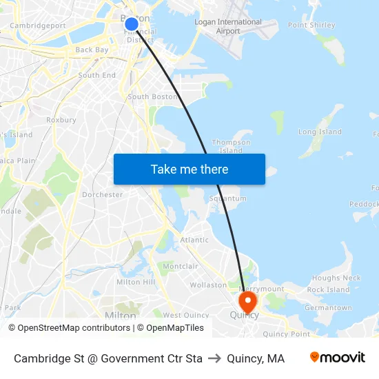 Cambridge St @ Government Ctr Sta to Quincy, MA map
