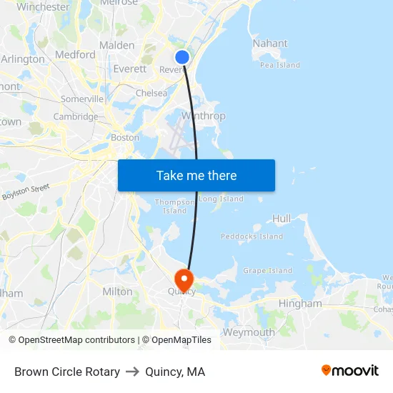 Brown Circle Rotary to Quincy, MA map