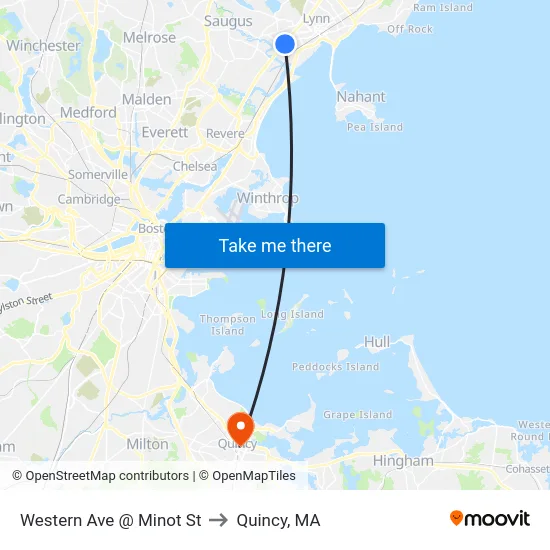 Western Ave @ Minot St to Quincy, MA map