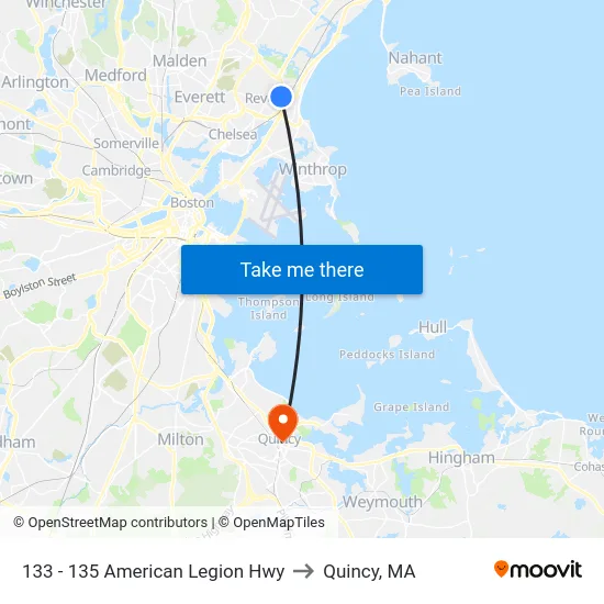 133 - 135 American Legion Hwy to Quincy, MA map
