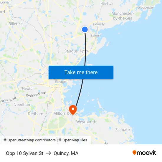 Opp 10 Sylvan St to Quincy, MA map