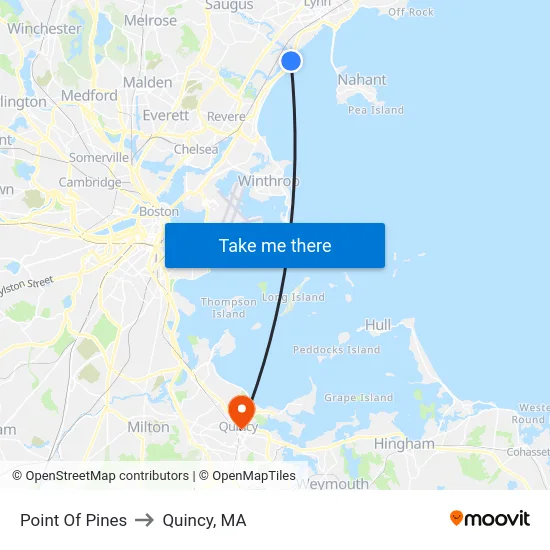Point Of Pines to Quincy, MA map