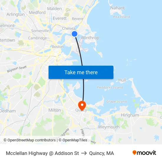 Mcclellan Highway @ Addison St to Quincy, MA map