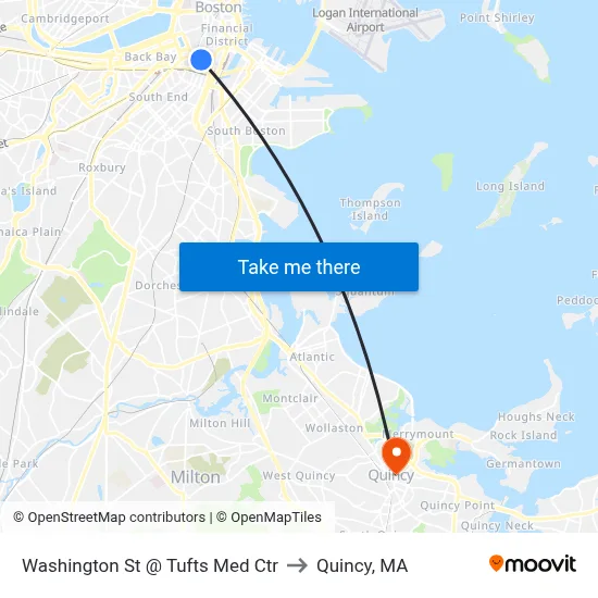 Washington St @ Tufts Med Ctr to Quincy, MA map